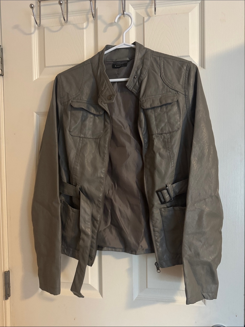 Casual Faux Leather Jacket - Gray